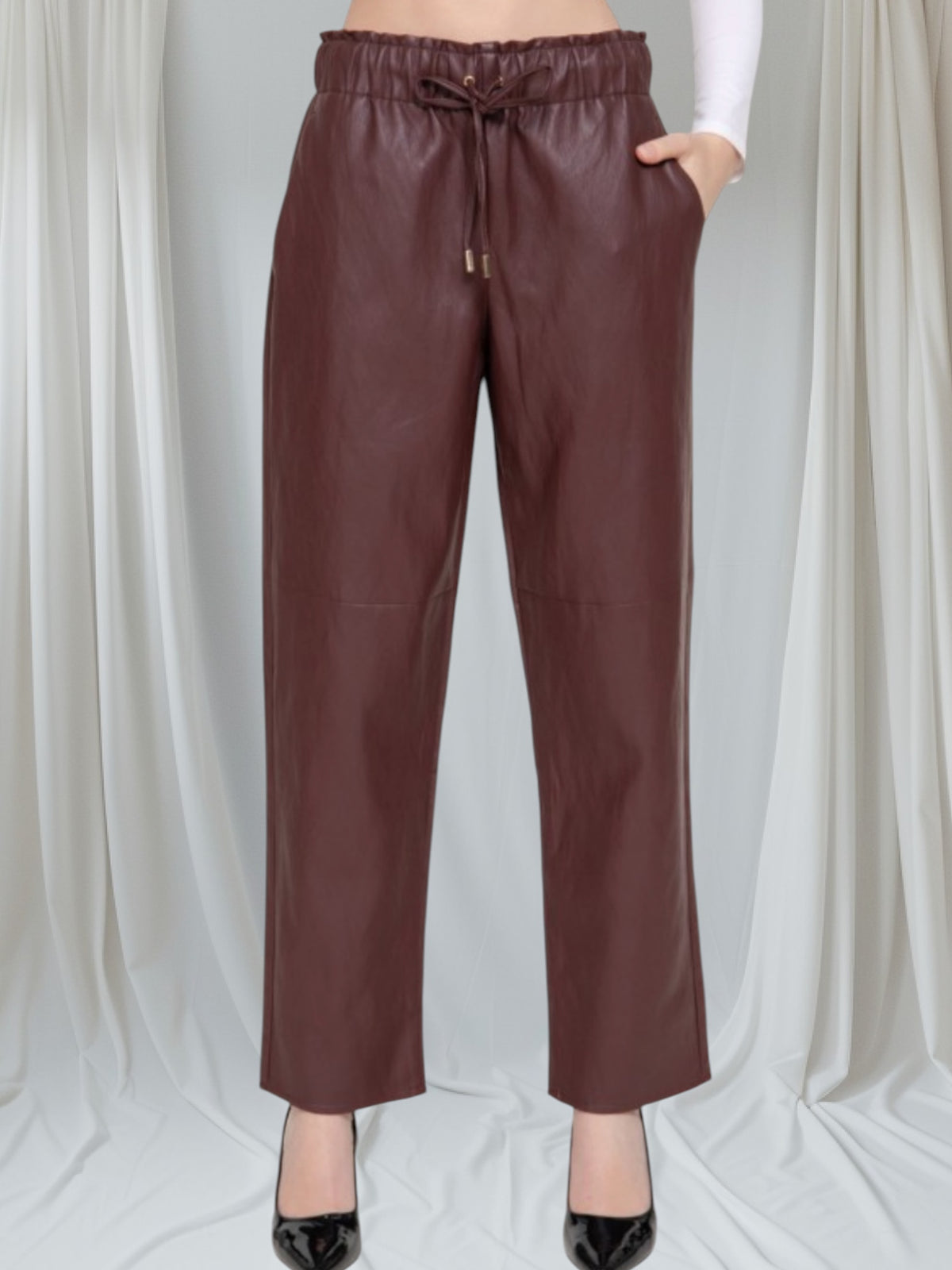 Elastic Faux Leather Pants