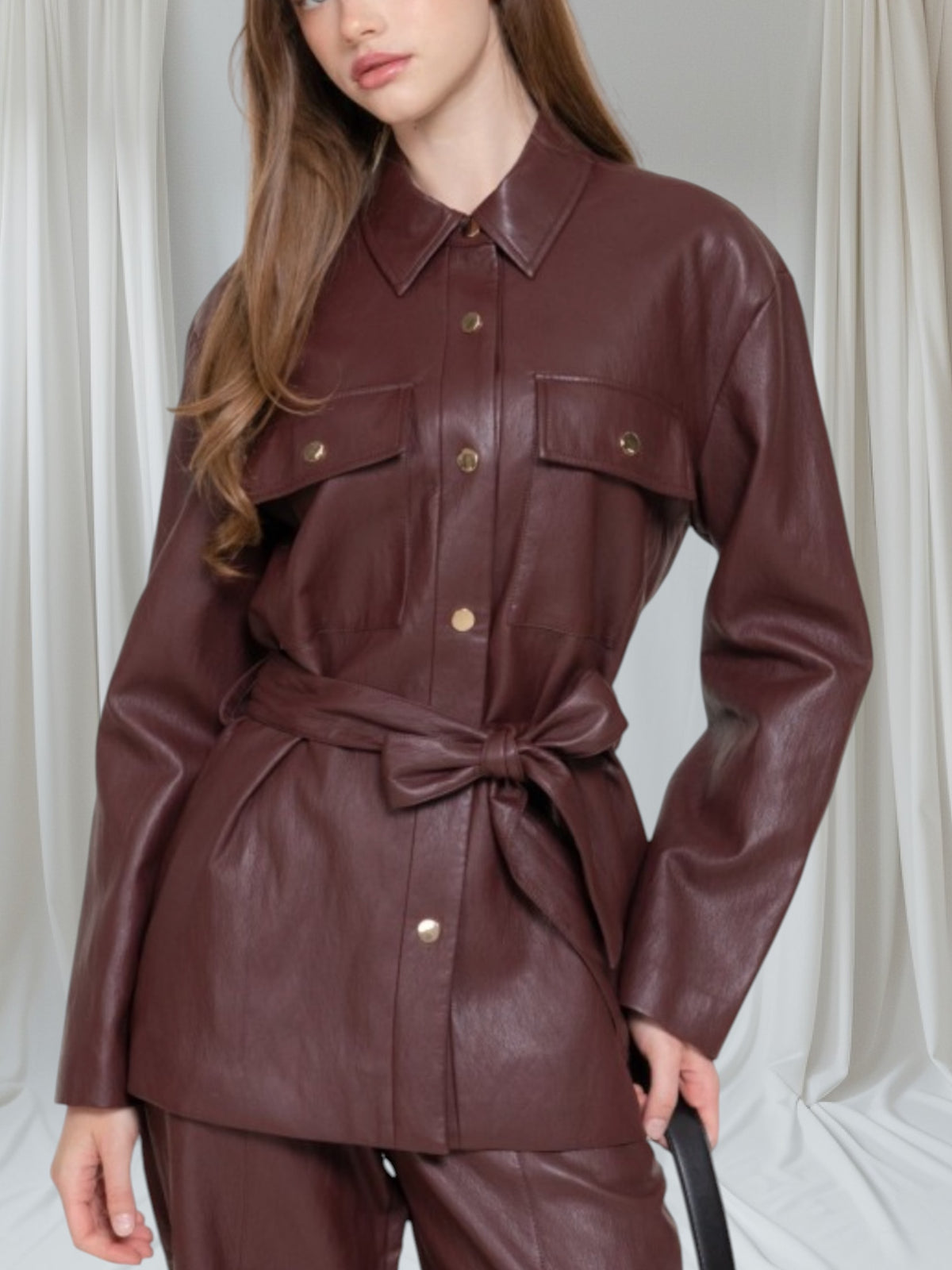 Belted Faux Leather Jacket