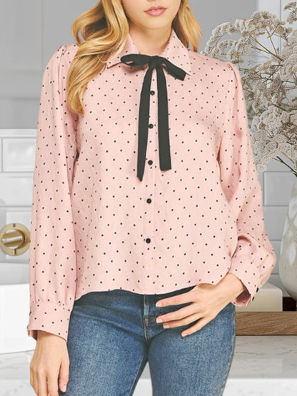 Polka Dots Blouse W/Ribbon Tie