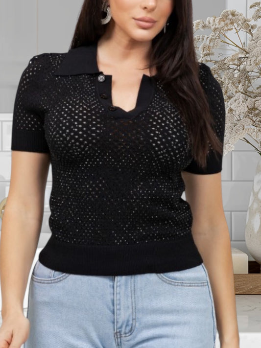 Mesh Top With Rhinestone