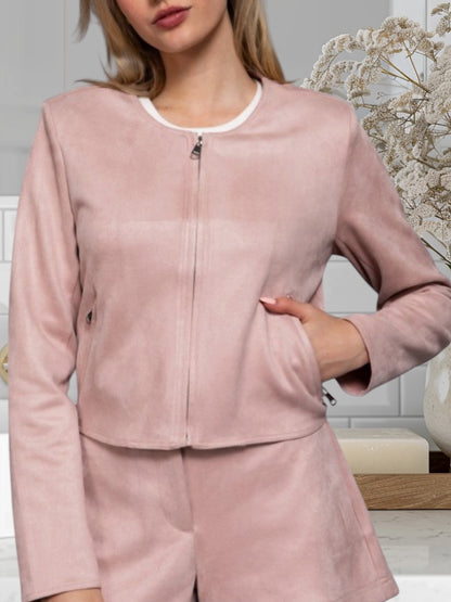 Faux Suede Jacket W/Zipper