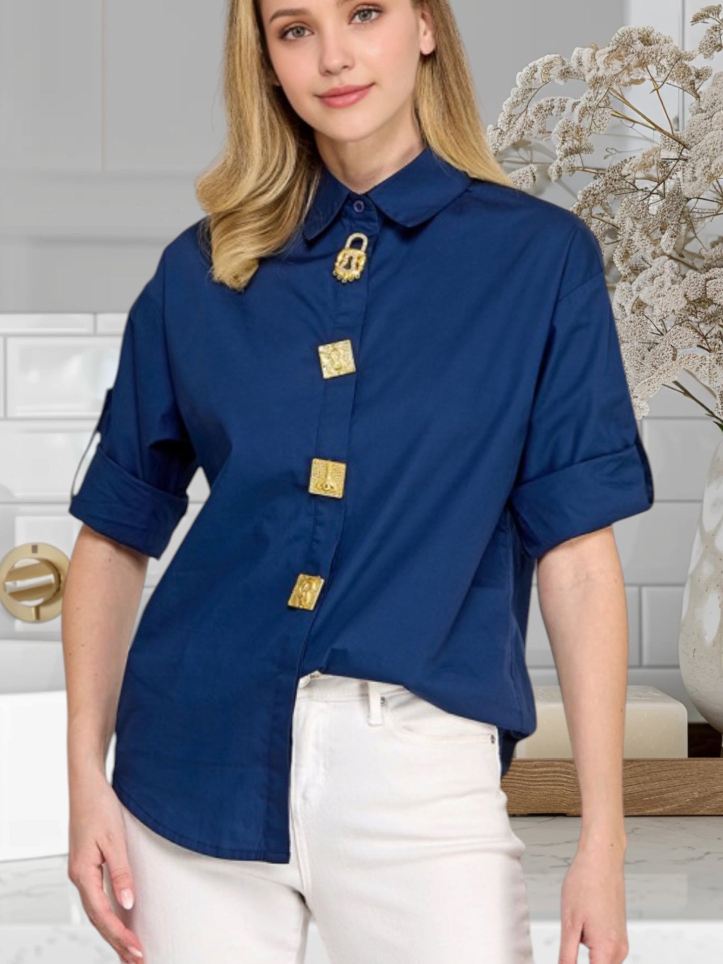 Vintage Detal Button Blouse